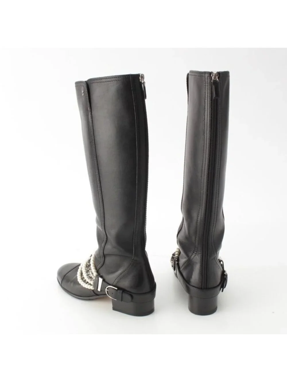 Chanel Pearl Chain Long Boots Black 38c - Picture 4 of 10